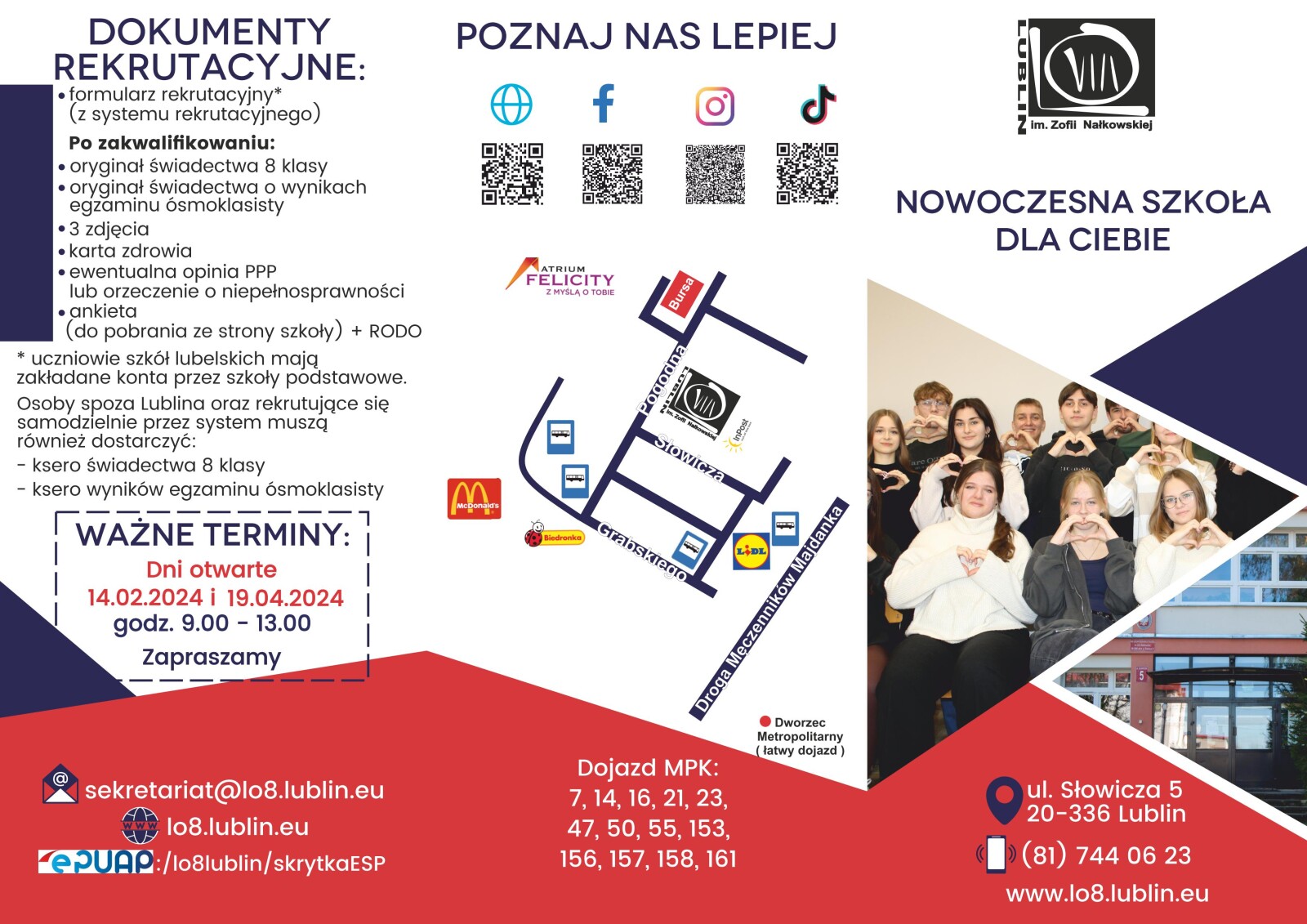 Ulotka informacyjna Dzień Otwarty VIII LO w Lublinie
